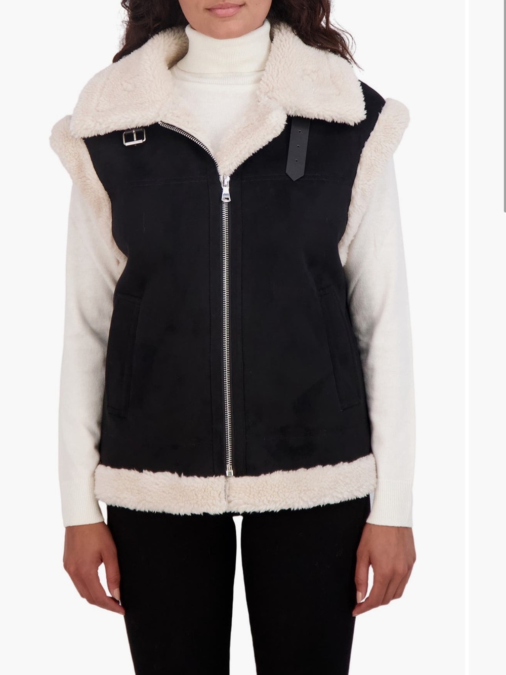 Debby Collection XL Faux Sherpa-Lined Vest Jacket - Black/Cream SHEARLING cozy
